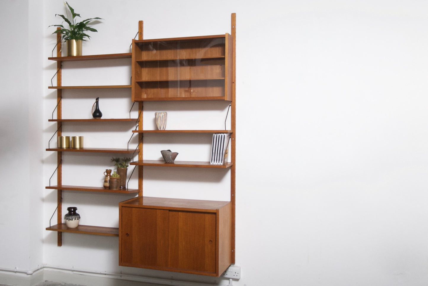 Two bay teak wall unit