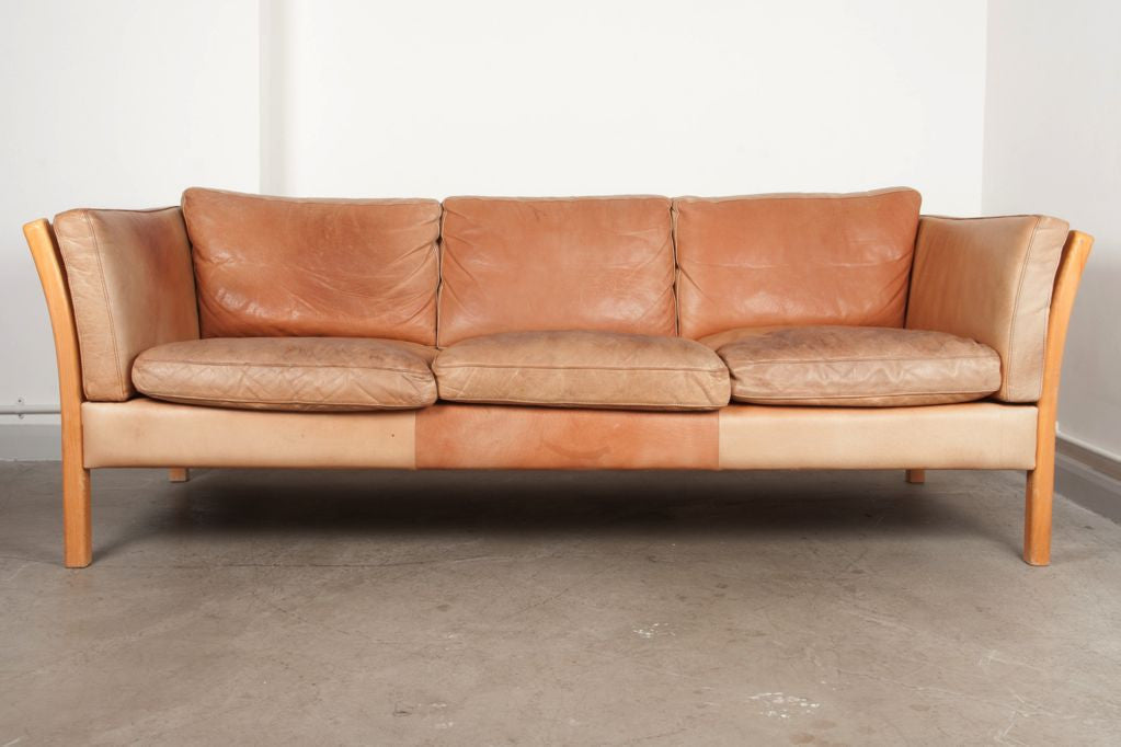 Tan leather three seater by Stouby