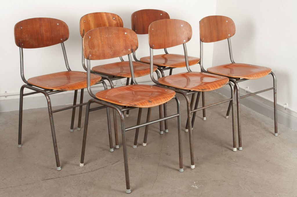 Set of six stacking chairs