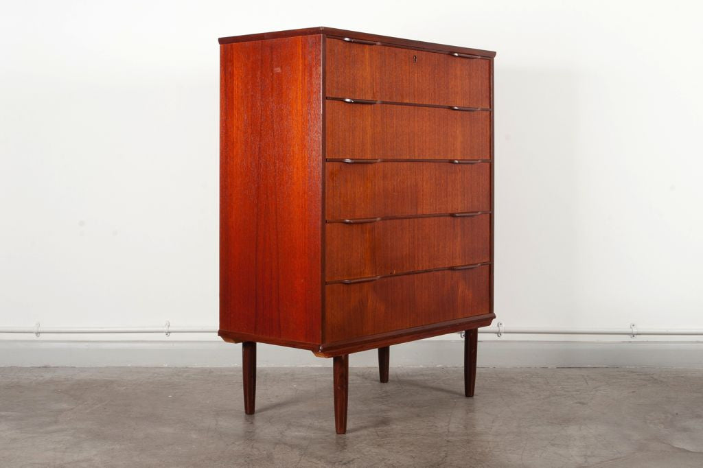 Teak chest of five drawers