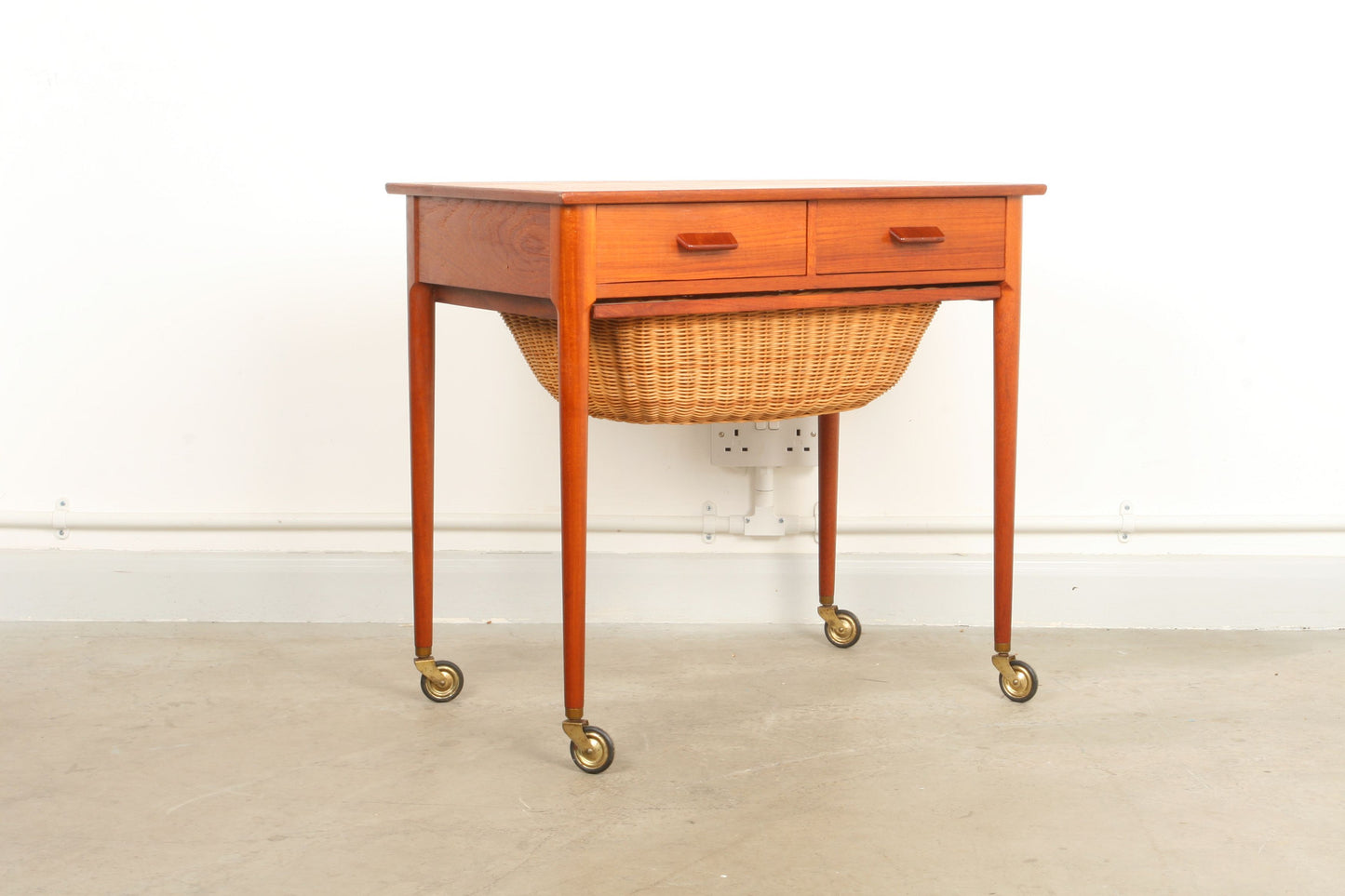 Teak sewing trolley