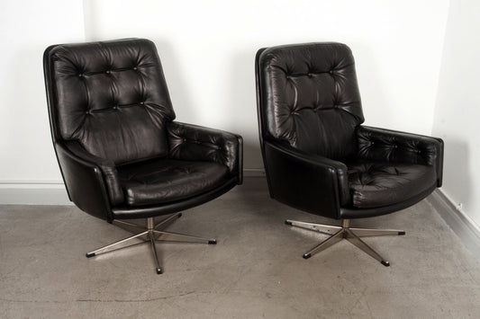 Pair of black leather loungers