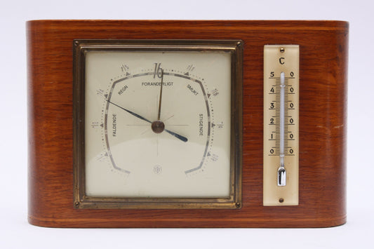 Teak thermometer/barometer