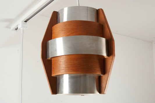 Teak and chrome ceiling lamp