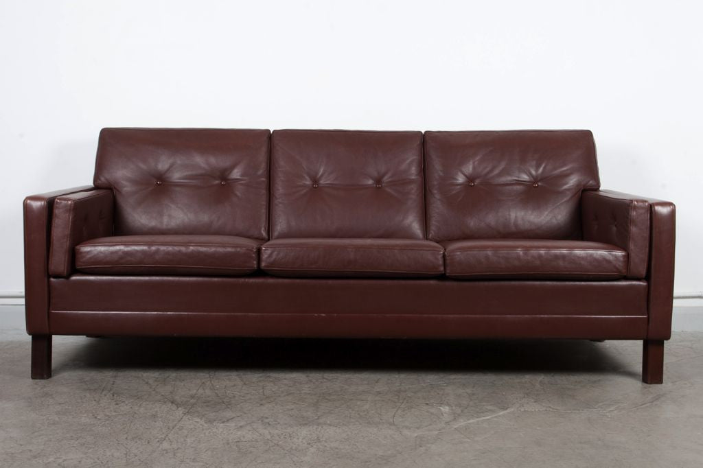 1970s three seater in dark brown leather