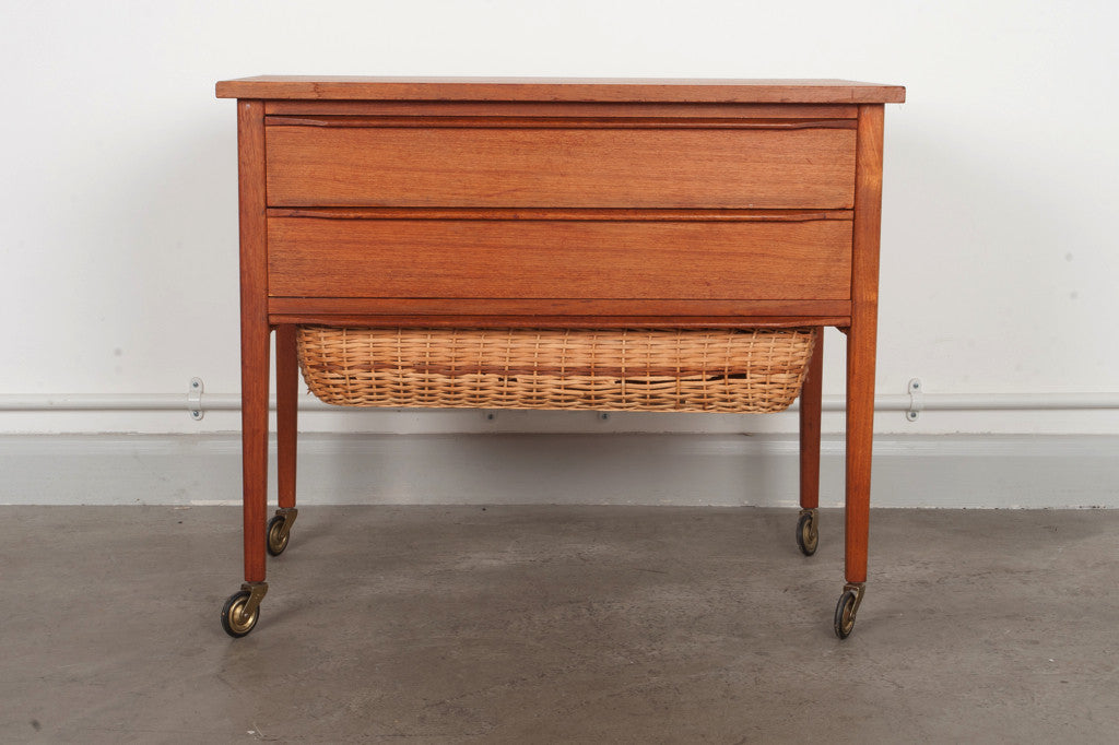 Teak sewing trolley