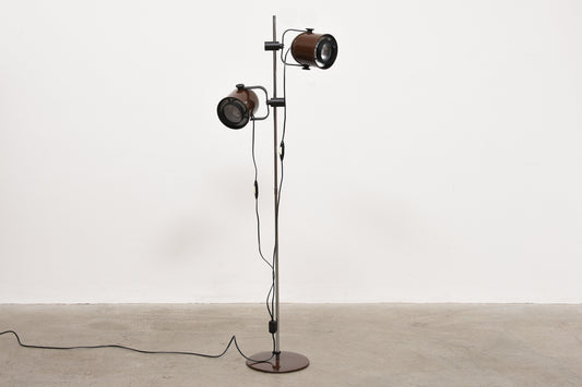 1970s twin-headed brown floor lamp