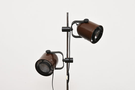 1970s twin-headed brown floor lamp