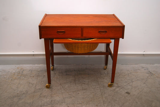 Teak sewing trolley