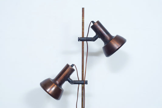 Twin headed copper floor lamp