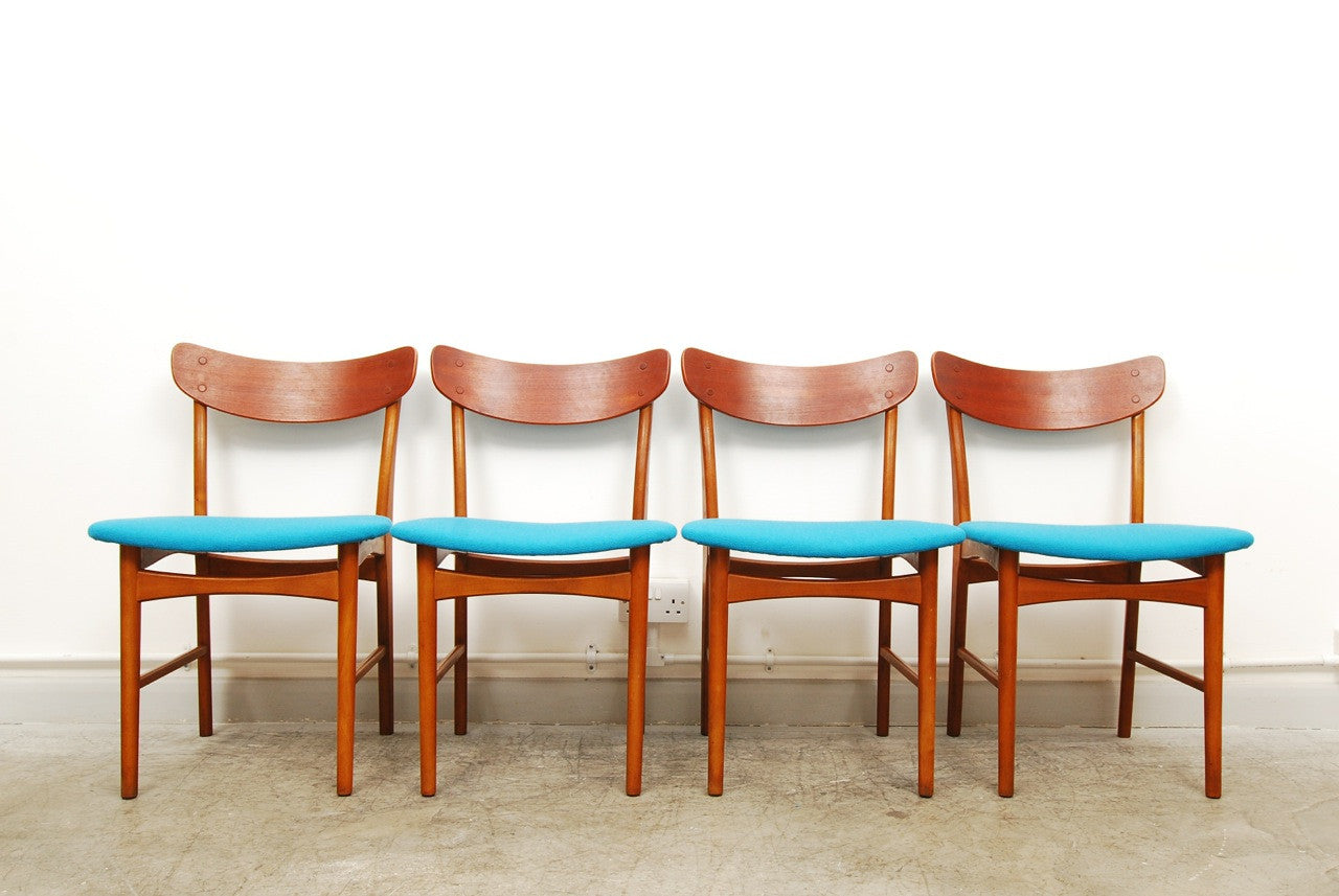 Set of four teak and beech dining chairs