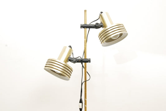 Twin-headed floor lamp with brass finish