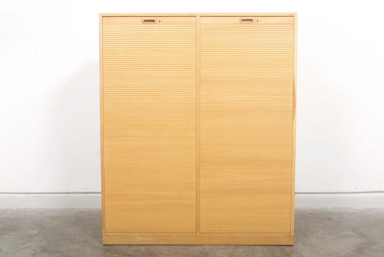 Oak filing cabinet with tambour doors