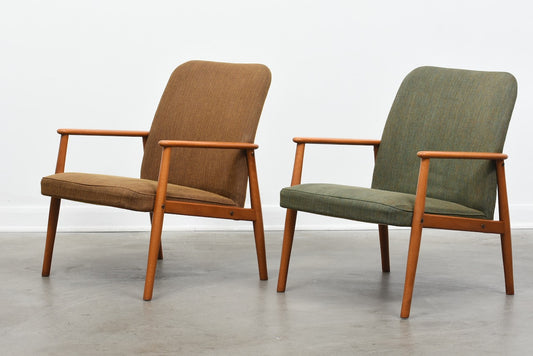 Two available: 1950s beech lounge chairs