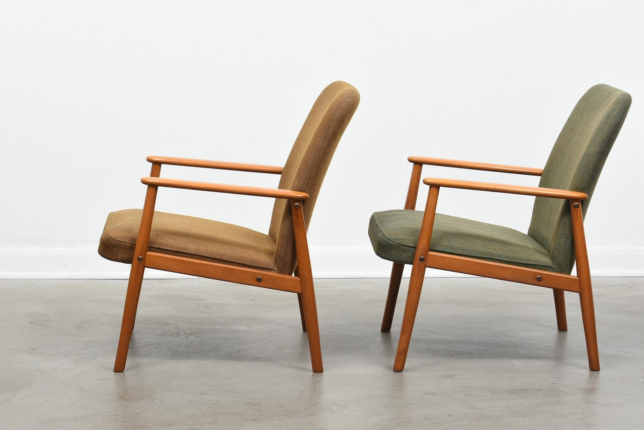 Two available: 1950s beech lounge chairs
