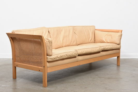 1960s leather + cane sofa by Arne Norell