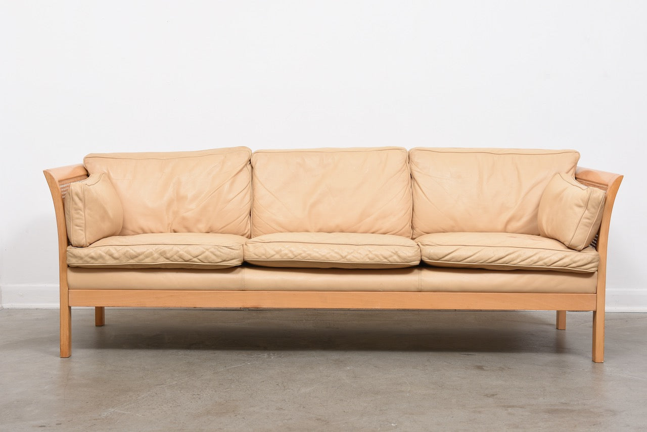 1960s leather + cane sofa by Arne Norell