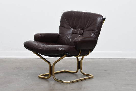 Leather and brass lounger by Harald Relling