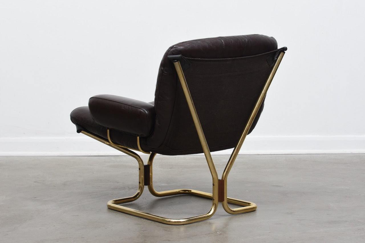 Leather and brass lounger by Harald Relling
