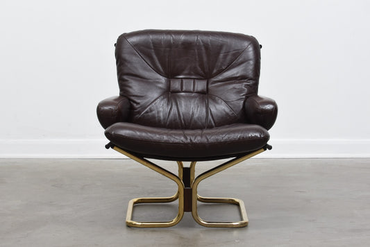 Leather and brass lounger by Harald Relling