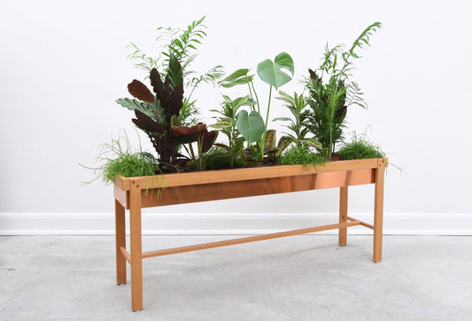 Long copper + oak planter