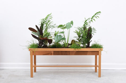 Long copper + oak planter