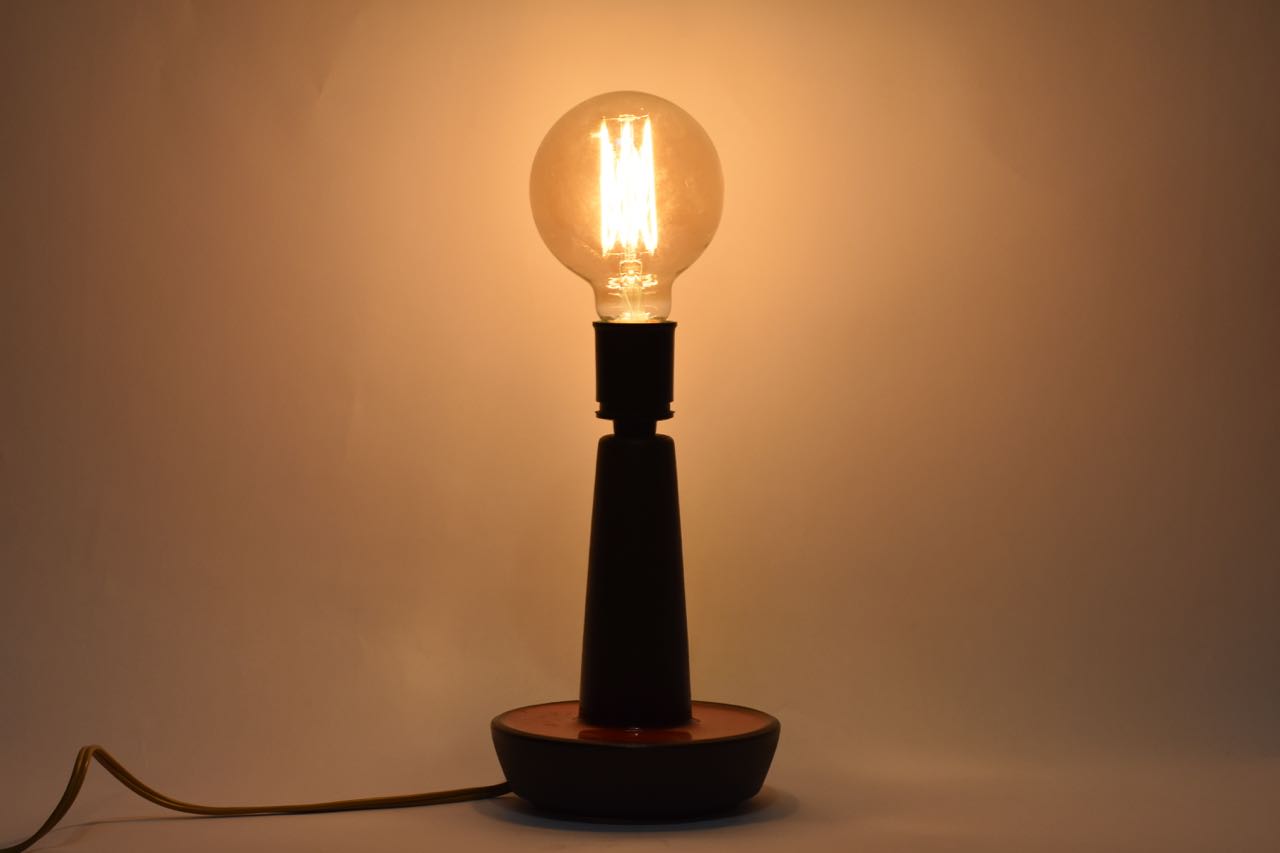 Vintage table lamp with red glazed base by Søholm