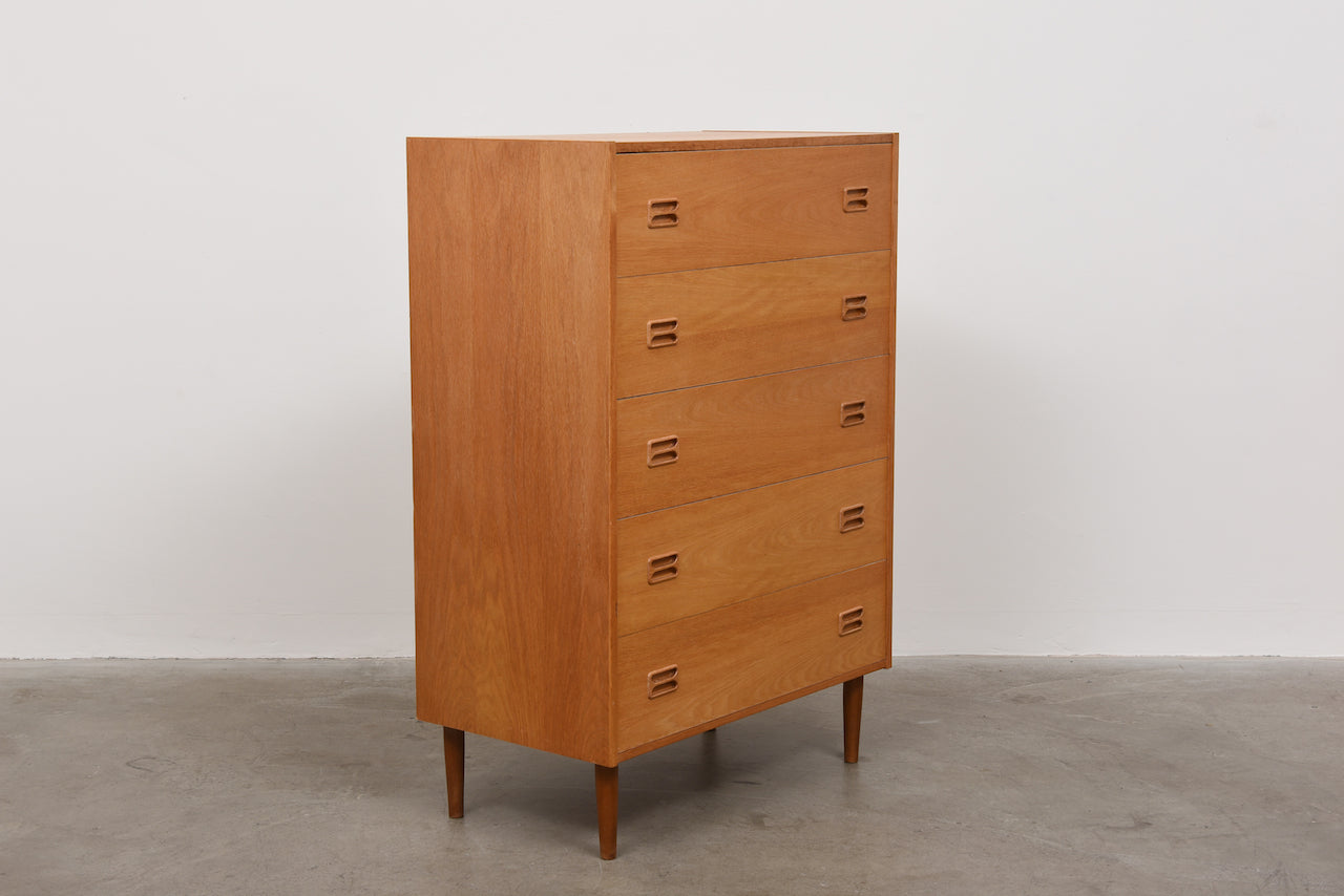1970s oak chest of five drawers