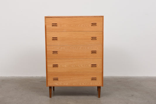 1970s oak chest of five drawers