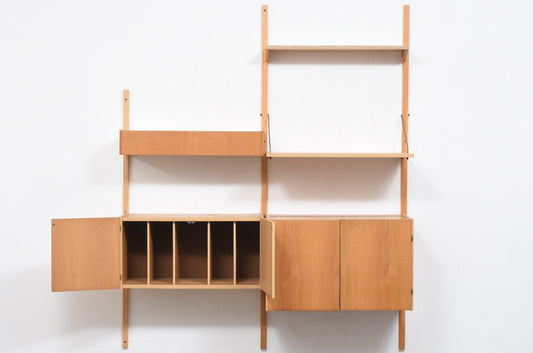 Two bays of PS shelving in oak