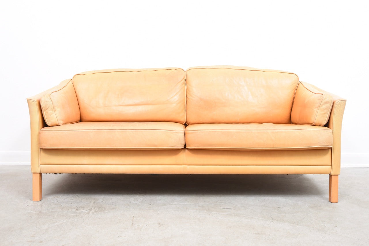 Vintage tan leather two and a half seat sofa