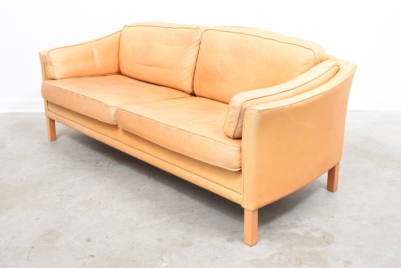 Vintage tan leather two and a half seat sofa