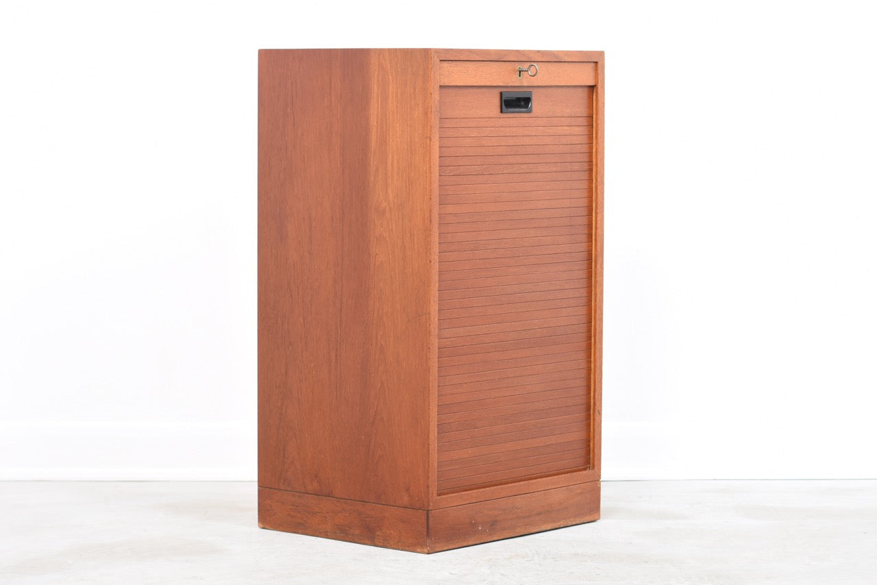 Teak filing cabinet with drop down tambour door