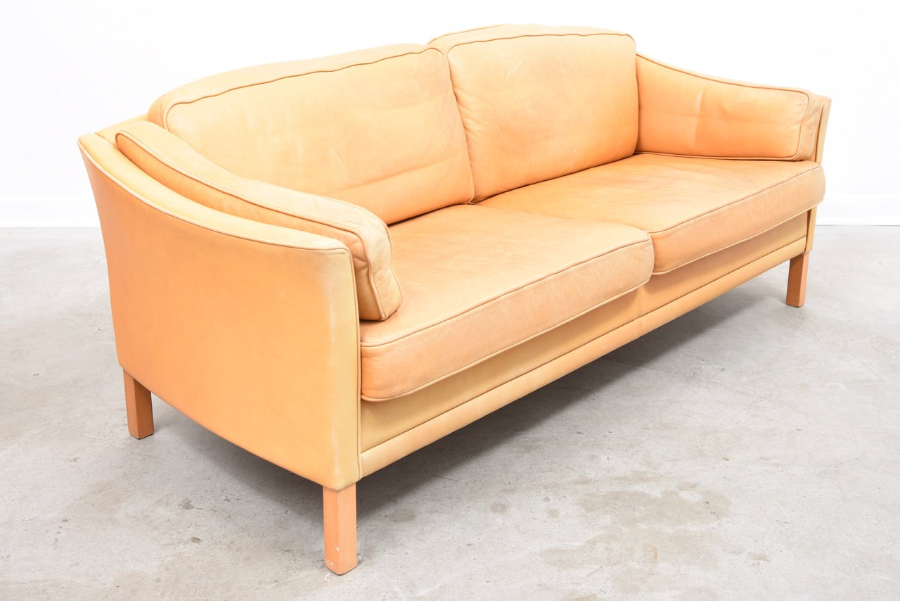 Vintage tan leather two and a half seat sofa