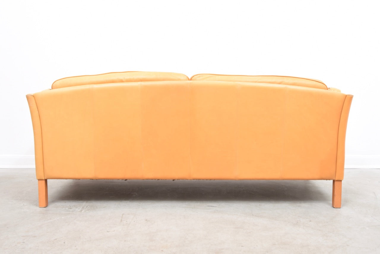 Vintage tan leather two and a half seat sofa