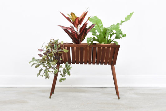 Slatted teak plant stand