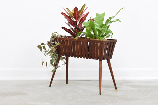 Slatted teak plant stand