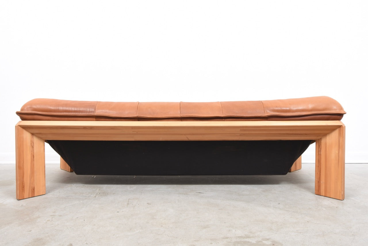 1970s leather and pine sofa