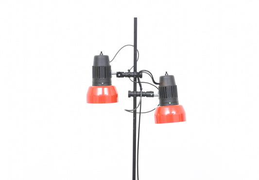 Twin-headed vintage floor lamp with red shades