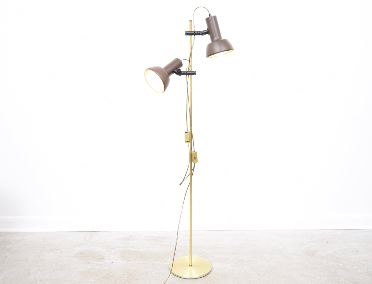 Twin-headed vintage floor lamp with brown shades