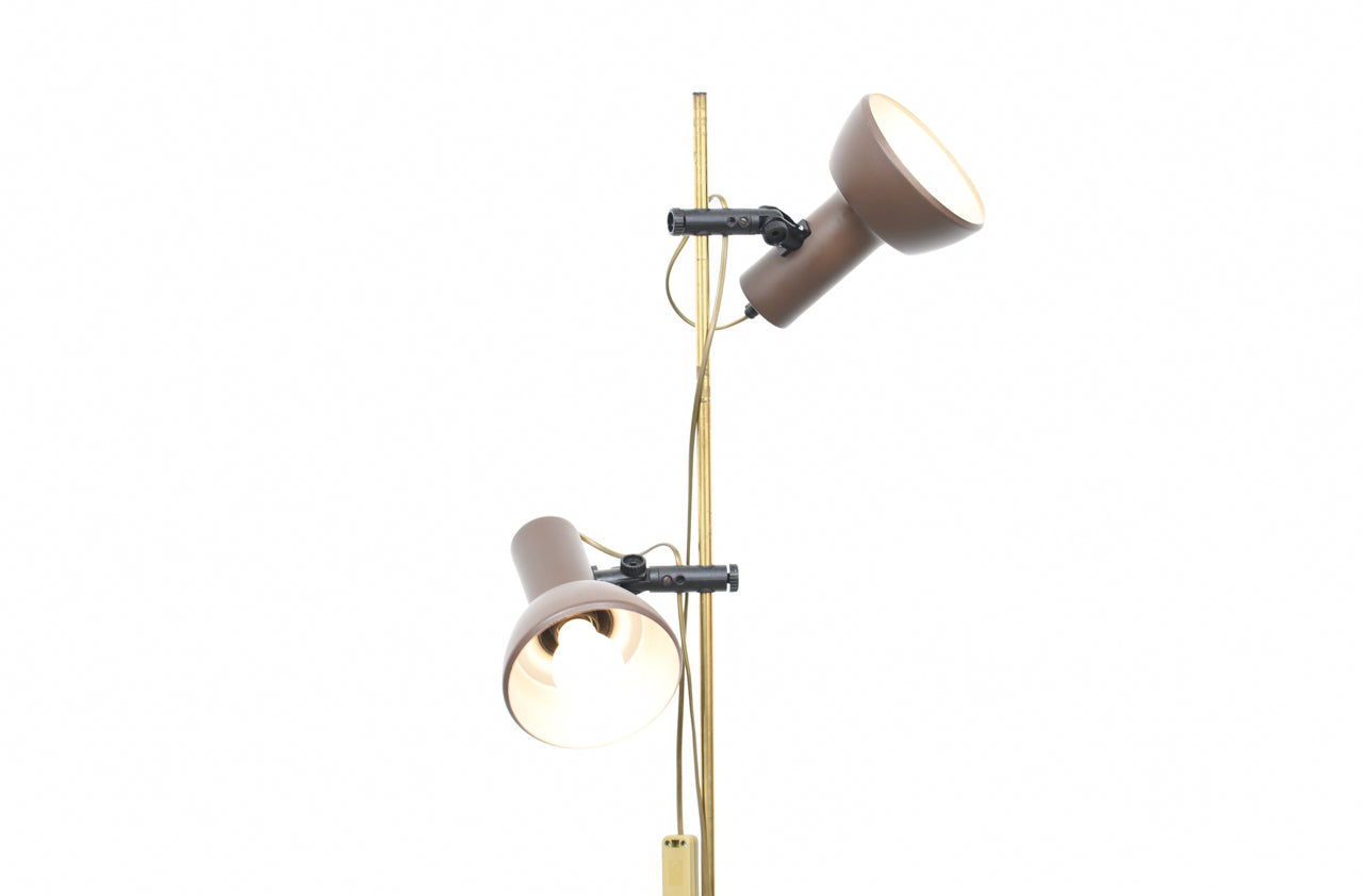 Twin-headed vintage floor lamp with brown shades