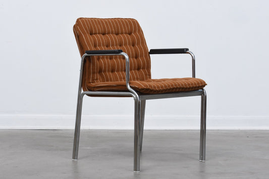 Two available: 1970s steel + wool armchairs