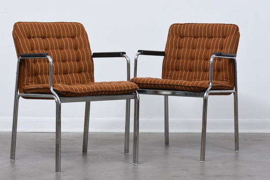 Two available: 1970s steel + wool armchairs