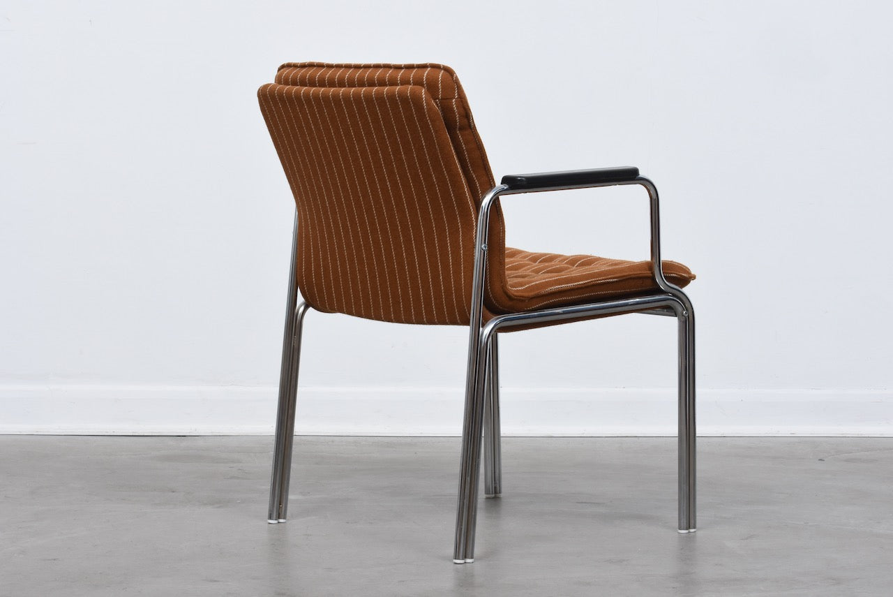 Two available: 1970s steel + wool armchairs