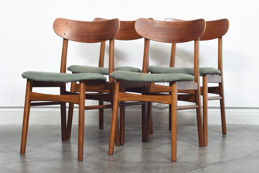 Set of four teak + beech dining chairs