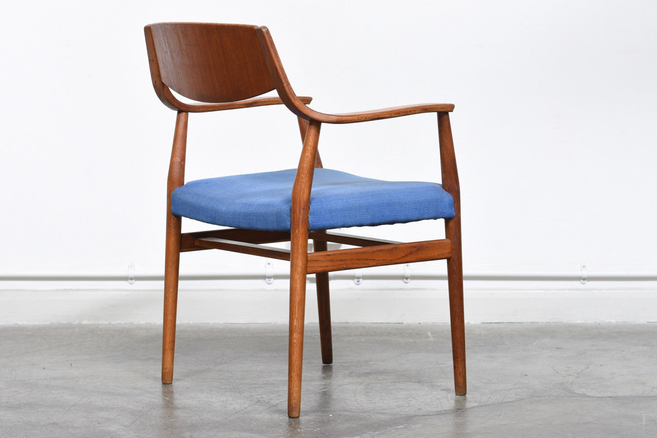 Teak + oak desk chair with sloping arms by Sorø Stolefabrik