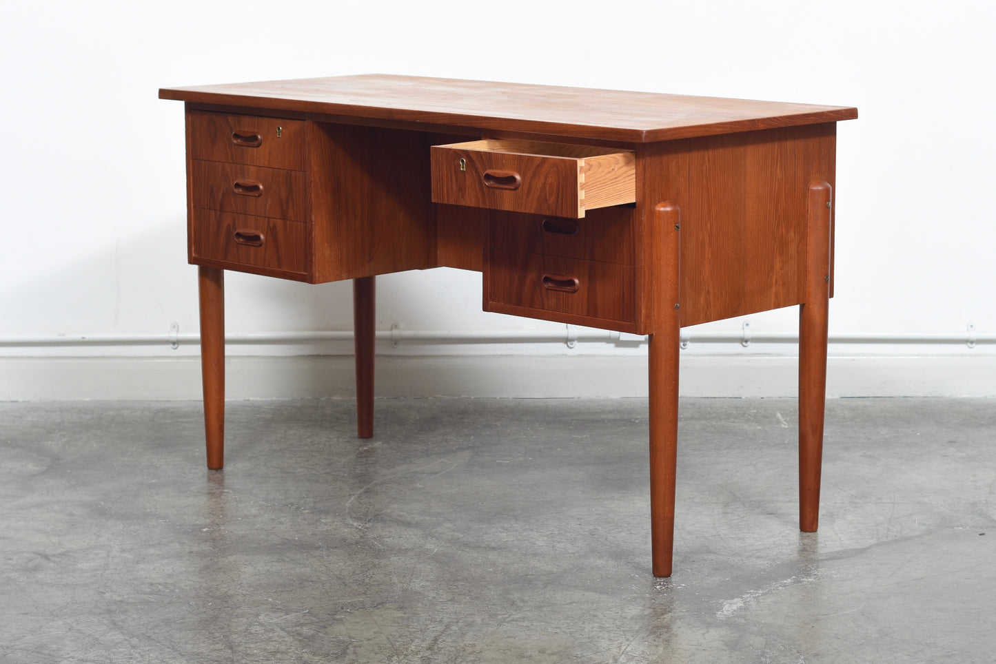 Teak desk with twin pedestals