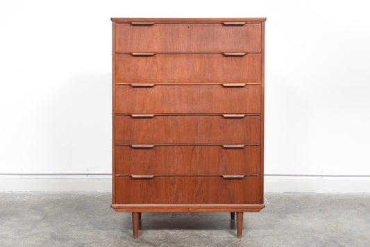 Large chest of drawers in teak with lipped handles