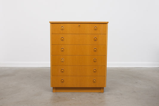 1970s oak chest of drawers on plinth base