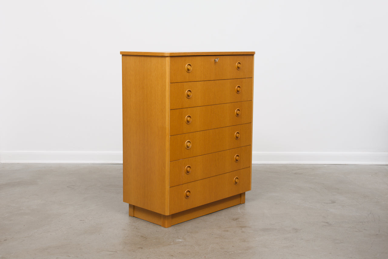 1970s oak chest of drawers on plinth base